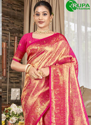 Hot Pink Color Kanjivaram Silk Weaving Work Classical Party Wear Saree